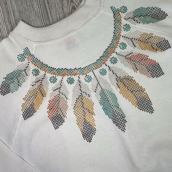 Vintage White Crewneck Sweatshirt 90s Puff Paint Native American Design Size XL - Picture 5 of 9